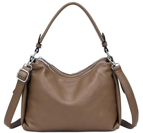 OBC Damen Tasche Shopper Handtasche Hobo Bag Schultertasche Cross Over Umhängetasche Beuteltasche Henkeltasche Leder Optik Taupe