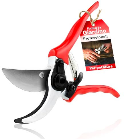 Avilia Forbici da Giardino per Potatura con Gancio di Sicurezza e Lama in Acciaio al Carbonio 20cm - Comodo Manico Ergonomico e Antiscivolo in PVC per otature Precise su Piante e Vigneti