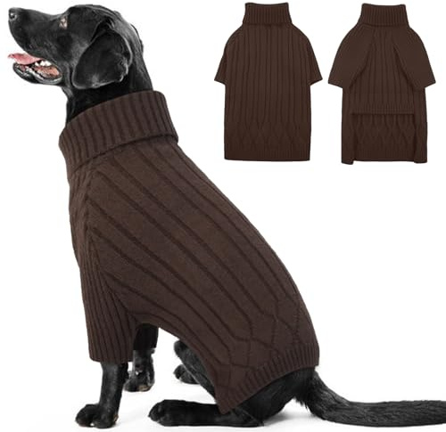 OUOBOB Hundepullover für extra große Hunde, warmer Winterpullover für Hunde, Mädchen, Jungen, Rollkragenpullover, Weihnachtspullover, Haustier-Sweatshirt, Kleidung, Outfit, gestrickt, Labrador (Braun,