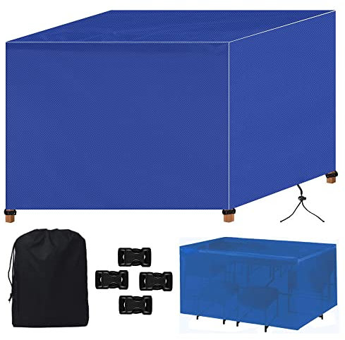 Abdeckung für Gartenmöbel im Freien, 420D Polyestergewebe, wasserdicht, winterfest, UV-beständig, Tischabdeckung für Gartentisch und Loungesofa, 280 x 204 x 106 cm, Blau