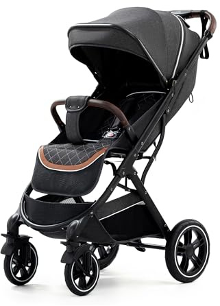 GLOKID Silla de Paseo Ligera，Carrito，0-3 años，0-15 kg，Plegado con una sola mano，Ligero，8.5 kg，Cinturón de Seguridad de 8.5 puntos，Reclinación Total，Silla Paseo Compacta (Negro)