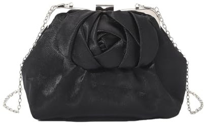 HUAJINGKEJI Modische Taschen, elegante Abendtasche mit Rosen-Motiv, für Damen, Umhängetasche, Umhängetasche, Handtasche, Hochzeitsparty-Accessoire, Schwarz , Size reference picture