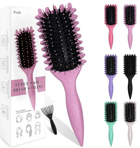 Sularpek Curly Hair Brush, Curl Defining Brush, Curly Hair Brush Styling Brush, Boar Bristle Curl Define Styling Brush for Detangling, Shaping, and Defining Curls for Women and Men (Pink)
