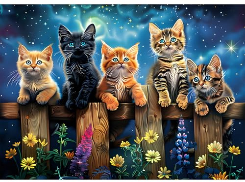 GDYEEH Niedliche Katze Diamond Painting Erwachsene, 5D Kätzchen Diamant Kunst Bilder Anfänger, DIY Blumen Runder Vollbohrer Diamanten Malerei Stickerei Kreuzstich Geschenke Home Wand Dekor 40x30cm