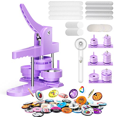 Badge Maker Button Machine Different Sizes 25+32+58 mm Pin Badges Set with 300 Plastic Button DIY Badge Press Machine with Molds & Round Paper Cutter DOYFAY