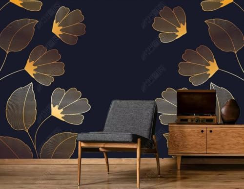 Feuilles De La Ligne D'Or Papier Peint 3D Intissé Bureau Salon Canapé Chambre Fond Décoration Murale-150cm×105cm