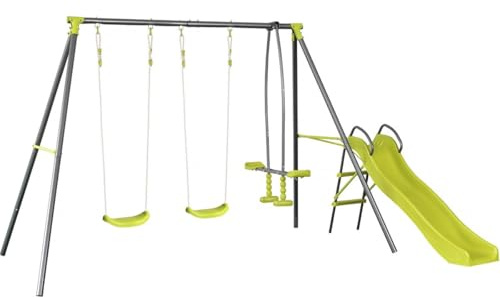 Portique en métal avec Toboggan Enzo II - 4 agrès - Vert