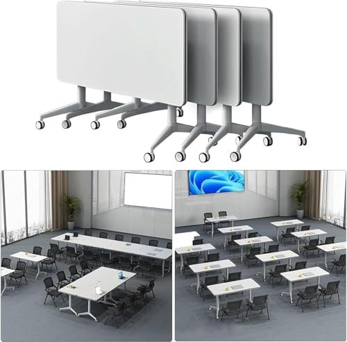 Guyifuny Weißer Konferenztisch, modern, klappbar, mit Klappplatte, mobiler Besprechungs- und Schulungstisch, abgerundet, mit Rädern, praktisch, für Büro, Klassenzimmer, 2er-Pack, 160 x 60 x 74 cm