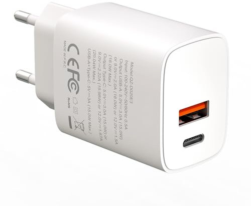 Caricatore USB C, caricabatterie multi-alimentazione standard europeo PD20W+QC3.0 con testina di ricarica rapida, caricatore iphone, adatto per iPhone, iPad, Galaxy, Android, ecc.