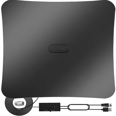 Antenna TV Interna, Digitale Antenna per Smart TVs(DVB-T2), Supporta Ricezione Canali Gratuiti in 4K/1080P, con Amplificatore potente, Cavo Coassiale 5 m e Connettore Maschio Tipo F