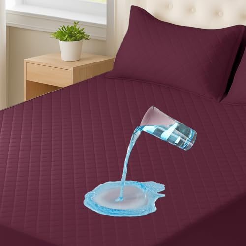 CYCMACO Protector Colchón Impermeable 140x200cm, Transpirable Anti Ácaros Cubrecolchon, Extra Profundo, Elástico En Todo El Contorno, Lavable, Protección Incontinencia Y Sudor, Burdeos Rojo