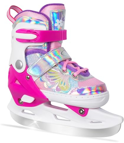 Nattork Girls Ice Skates for Kids 4 Size Adjustable Butterfly Ice Skate with Fleece Lining for Outdoor & Rink Medium(1-4) Red