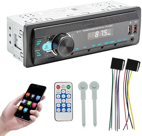 Autoradio Bluetooth 1 DIN 5.0 Auto Radio Bluetooth con vivavoce | Radio FM/AM | 2 X USB/AUX/MP3 Player | Telecomando | Supporto per iOS & Android | 7 colori LED