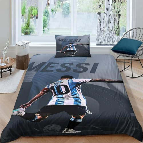 WXLWHR Messi Bettbezug-Set Weiches Microfaser Bettwäsche 3-TLG. Mit Reißverschluss & Kopfkissenbezug Für Junge Und Mädchen Single（135x200cm）