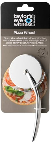 Aluminum Rolling Pizza Cutter Wheel - By Taylors Eye Witness. Blade with Stainless Steel Construction. Dishwasher Safe, Easily Glides Through Tough Dough with Guard to Protect Hands, White Colour