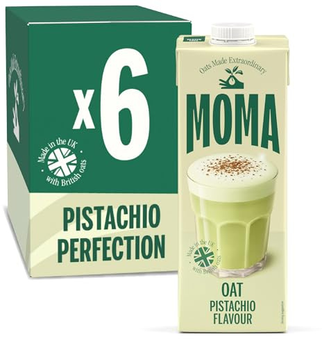 MOMA Pistachio Oat Drink • 6 x 1L • No Added Sugar • Vegan, Nut Free & GF | Creamy & rich pistachio flavour oat drink, foamable & non-splitting - perfect for coffee. Gluten & nut free, made in the UK.
