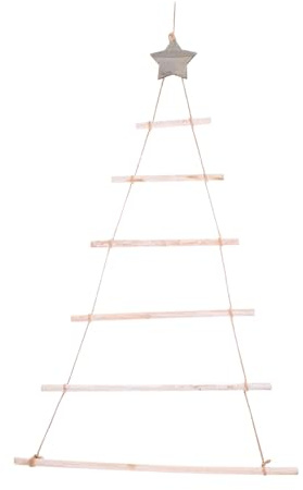 MOTHNUR Weihnachtsbaum Deko Holzleiter mit Stern Hängend Wanddeko Rustikal DIY Tannenzweig Christbaumschmuck für Familie und Wohnzimmer Adventsdekoration
