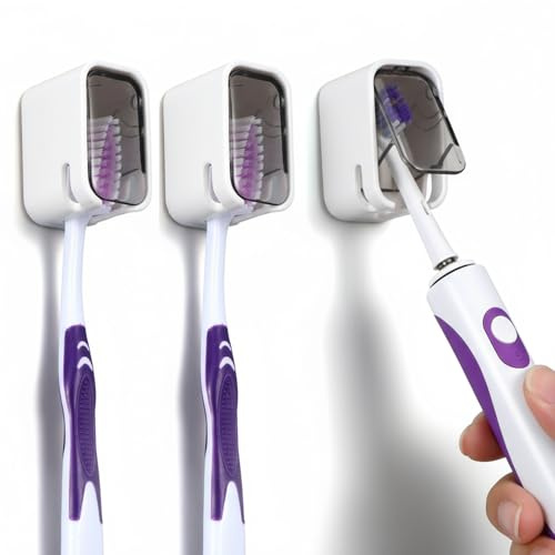 YBEATY 3 Pcs Wall Toothbrush Holders Mounted Single Slot Hanging Rack Quick Dry Travel Protector Case Hanger Toothbrush Dispenser Storage Organizer with Cover for Family Shower Bathroom
