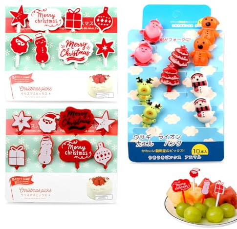 WHYCNJL 26 Piezas Finger Food Kids Elementos de Navideño Bento Frutas Tenedores Palillos Comida Niños Cake Picks Accesorios Pinchos Dulces Adultos Postre Fruta Niños Navideño Party