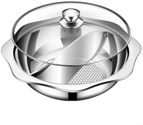Stainless Steel cooking Hot Pot, Divider Double Flavor Hot Pot Twin Divided Hotpot Home Kitchen Dual Sided Soup for Induction Cooktop(Silver2)