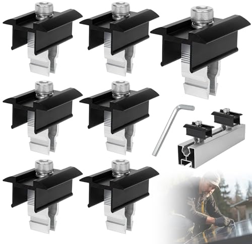7 unidades de soporte para módulo solar, fijación de módulo solar, juego de soporte con llave Allen, abrazaderas centrales ajustables, soporte para balcones, soporte de PV, techo plano para