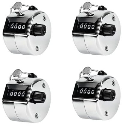 FUVBNQGT 4 Pcs Metal Hand Tally Counters Clicker Set, Universal Mechanical Palm Clicker Number Scorer, Silvery Round Quantity Finger Counter from 0 to 9999
