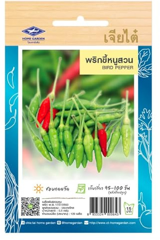 Graines de piment oiseau thaï Bird Pepper – HOT PEPPER Chia Tai Home Garden – Piment très fort vert puis rouge pour cuisine thaï, potager, balcon ou serre – Sachet de graines