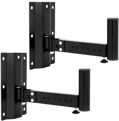 ohbien 2Pack Heavy-Duty Speaker Wall Brackets Wall Mount, Angle Adjustable | Adjustable Tilt & Swivel, 6 Position Telescopic Length Distance from Wall, DJ & PA Speaker Bracket, Hold up to 50Kg