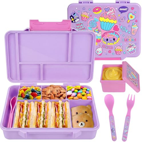 PinkSheep Bento Lunch Boxfor Kids, 1300 ml BPA-Free Leak-Proof Children Food Containerswith Compartments Tableware and Salad Box for Boys Girls (Dessert)