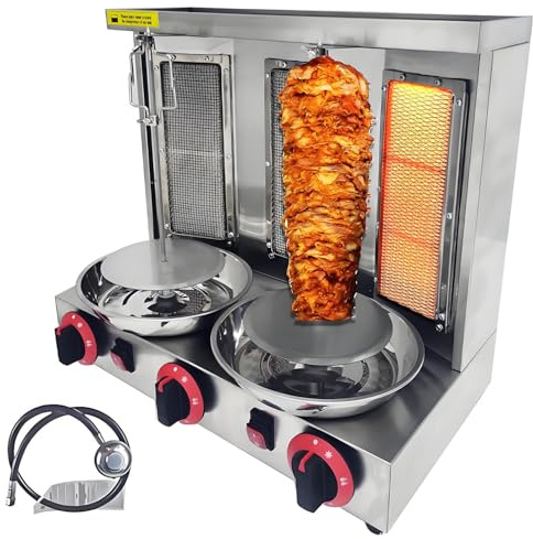 COAKUE Máquina de Asar shawarma a Gas Vertical para Pollos, asador Giratorio de encimera para Carne Gyro con 3 quemadores, Capacidad de 30 LB para el hogar, la Cocina, el Restaurante y la Fiesta.