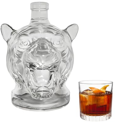 Yhsioaklo Whiskykaraff – tigerhuvudformad glasflaska | heminredning spritbehållare för sprit vin bourbon konjak Vodka Tequila