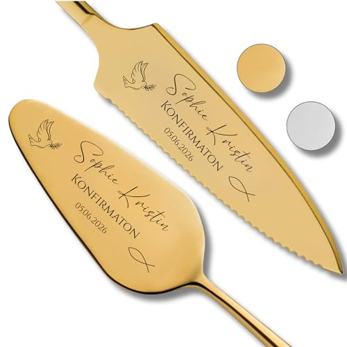 SMARTEON Let's Eat Cake Cake-Server Set mit Tortenmesser und Personalisierter Gravur – Hochzeitsgeschenke für Brautpaar, Geburtstag, Jubiläum (Konfirmation, Gold)