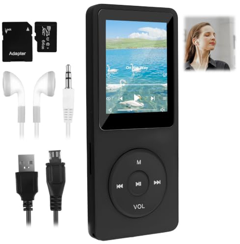 Lecteur MP3 MP4 Bluetooth 5.3 64Go avec Haut-Parleur HD | Baladeur HiFi Sans, Radio FM,Enregistrement Vocal, 70h Autonomie, Livré avec Écouteurs et Carte SD pour Sport Enfants Adultes