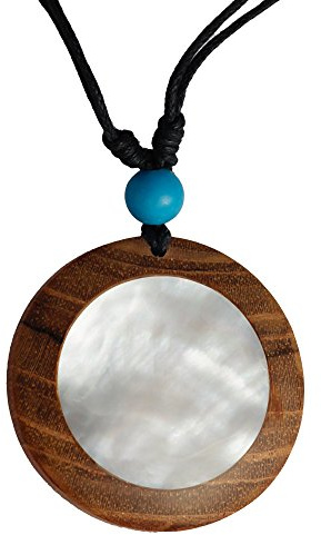 Chic-Net® Holzkette Perlmutt verstellbar Baumwolle Black Shell Muschel Kette Holz rund | Mother of Pearl Halskette Unisex für Herren Damen | Teakholz Perlmutt