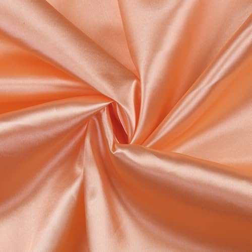 VDS Peach Satin Fabric, 5 Yards Continuous, 45” Wide, Wedding Party Decoration Charmeuse Silky Sateen Bridal Dress DIY Crafts Fashion Scarf Costumes Lining Sewing Backdrop Arch Cloth