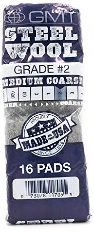 GMT Industrial-Quality Steel Wool Hand Pad, #2 Medium Coarse, Steel Gray, 16/pack, 12 Packs/carton