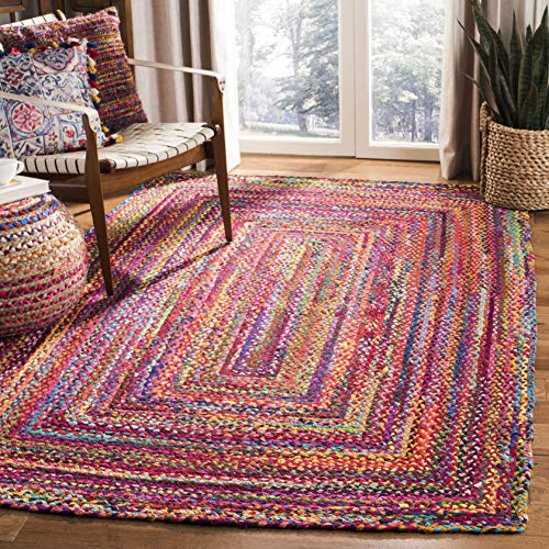 SAFAVIEH Braided Collection Accent Rug - 2' x 3', Red & Multi, Handmade Woven Cotton, Boho Reversible Style, Ideal for Living Room, Bedroom, Kitchen (BRD210A)
