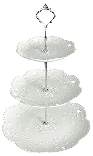 YBK Tech - Bandeja de porcelana para servir tartas, 3 niveles, color blanco Silver Rod