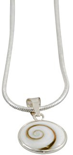 Vurmashop Collar Ojo de Santa Lucía u Ojo de Shiva | Concha Natural de 12mm | Incluye Cadena Plateada de 43cm de Largo | Colgante Artesanal Ojo de Shiva con Bordes de Plata de Ley 925 | Color Blanco