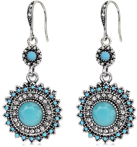 Suyi Bohemian Sunflower Dangle Earrings National Rhinestone Drop Earrings Vintage Gemastone Earrings Jewelry