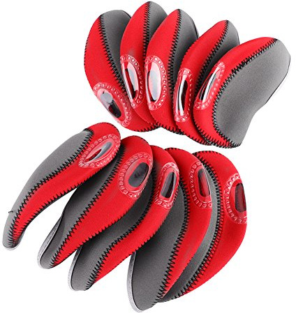 VBESTLIFE 10 pièces de Protection de tête de Golf, Housses de tête de Club de pour têtes de Fer tête de Club de Golf((Gris + Rouge)) Le Couvre Club