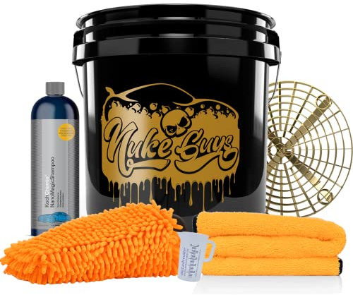 detailmate Set Handwäsche: GritGuard Wascheimer 3,5 GAL + Grit Guard Einsatz + Liquid Elements Orange Baby Trockentuch + Koch Chemie NanoMagic Autoshampoo 750ml + Waschhandschuh + Messbecher