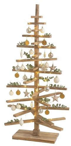 Deko-Weihnachtsbaum HWC-H77, 3D-Christbaum Weihnachtsdekoration, Shabby-Look Tannenholz verstellbar 130x82x82cm - Natur