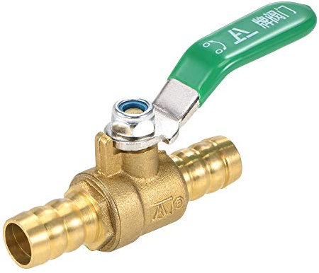 uxcell Ball Valve Shut-off Valve, 12mm Hose Barb to 12mm Hose Barb, Hose Pipe Tube Fittings, 180 Degree Operation Green Handle, Brass Valve, Pack of 1