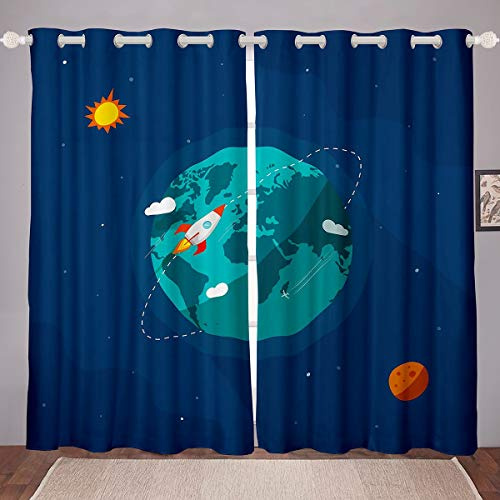 Tenda con stampa universo pianeta per bambini, ragazzi, ragazze, bambini, spazio esterno, tende a tema finestra, ultra morbide, W66*L90
