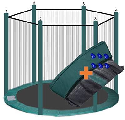 walexo Trampolin Randabdeckung + Sicherheitsnetz für 6 Stangensystem Größen – sicherer Schutz und komfortable Polsterung