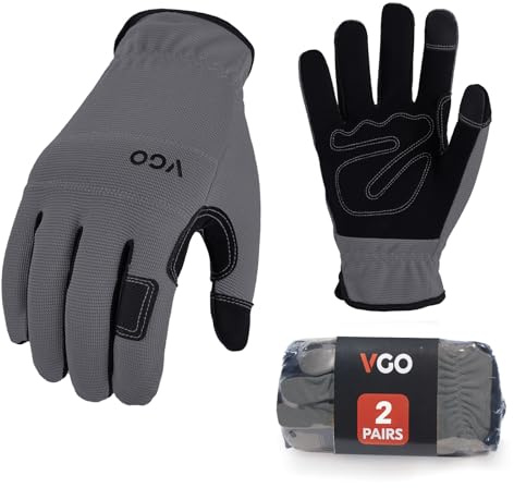 Vgo... 2 paires Gants de travail homme,gants de jardinage(NB7581,L) | Gris,microfibre,respirant,anti-vibration,dextérité,doux,léger,bâtisseur,construction,conduite,ferme,extérieur,mécanicien