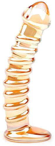 BeHorny Glass Dildo Sex Toy, Golden Ribs