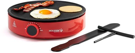Holstein Housewares 12” Crepe Maker - Adjustable Temperature Control - Nonstick Griddle for Versatile Cooking of Crepes, Quesadillas, Pancakes, Eggs, Bacon & More - Easy to Clean - Indicator Lights