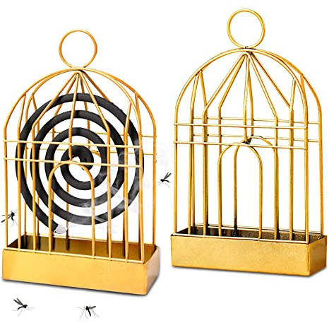 2 Pezzi Porta Bobina per Zanzare.Supporto per Spirali Antizanzare in Ferro Retrò. Repellente Innovativo Bruciatore di Incenso. Appendibile (Oro)